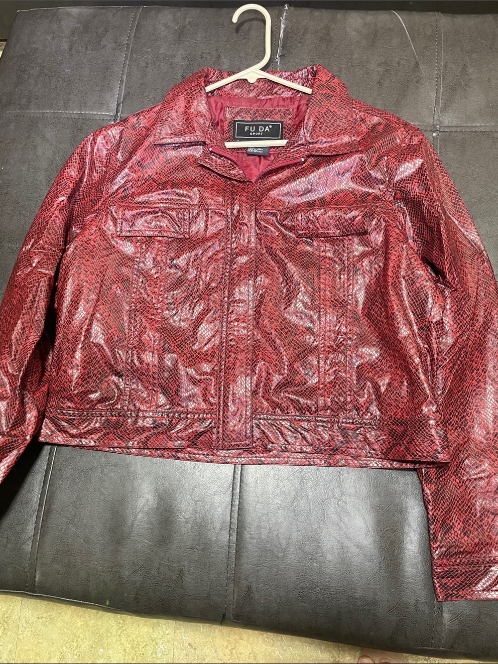 Women’s Red Snakeskin-Effect Faux Leather Jacket
